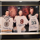 C06. Autographed Bobby Orr, Ted Williams and Larry Bird photo. 